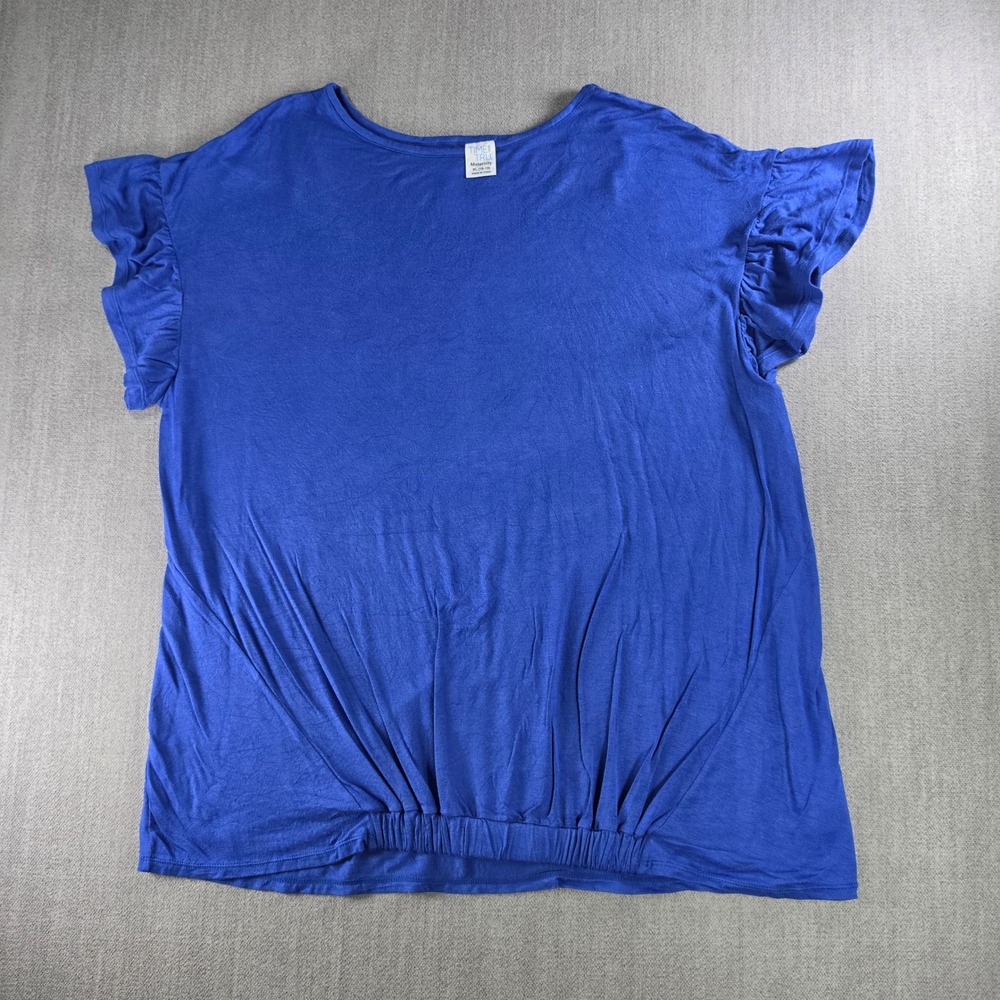 Time and Tru Maternity Top Women XL Blue Ruffle Sleeve Elastic Hem T-Shirt